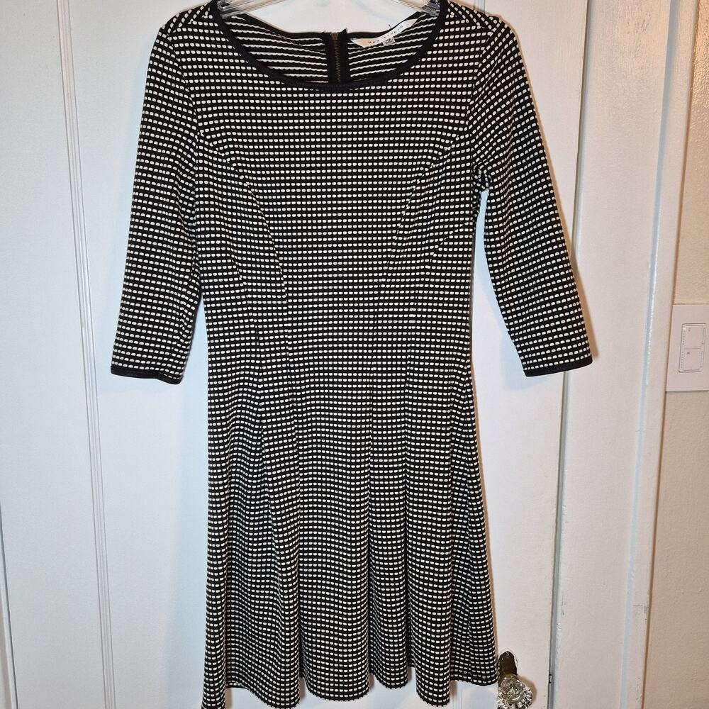 Max Studio Anthropologie XS Black White A Line Flare dress Career Casual 3/4 slv